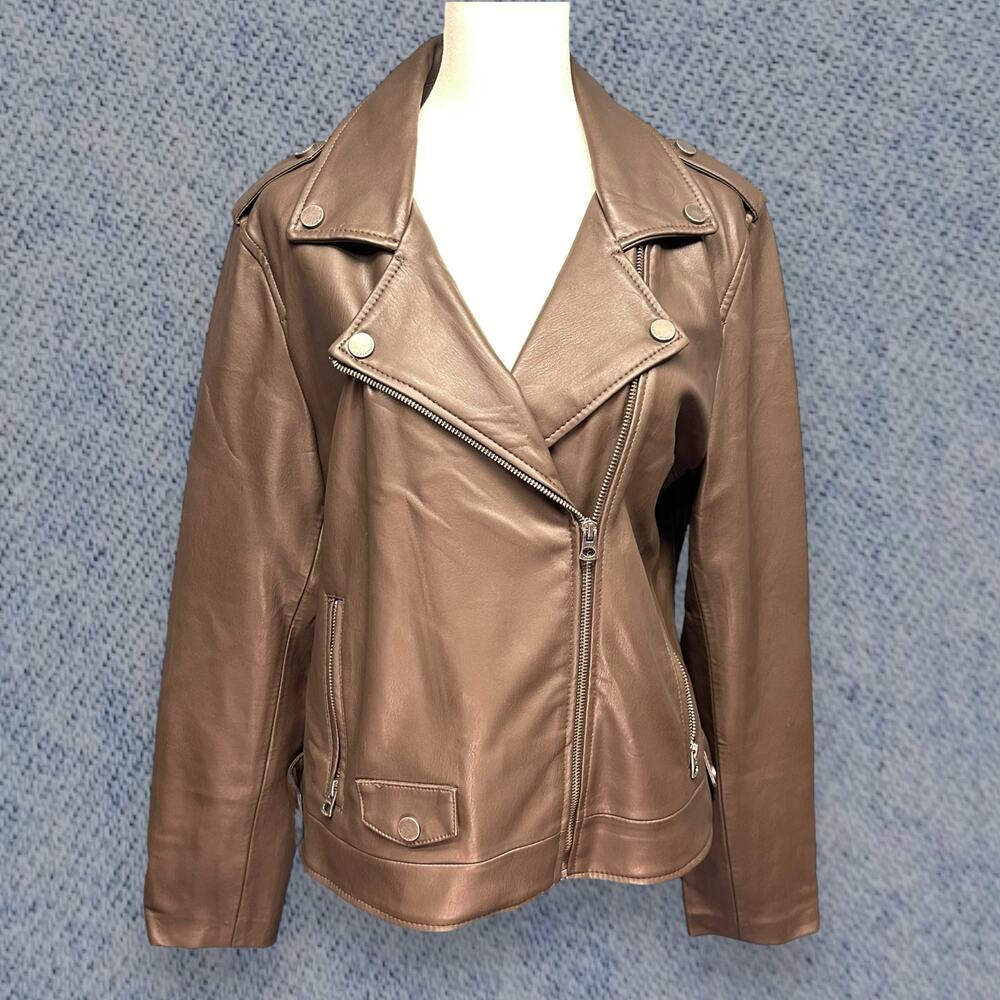 Lucky Brand Women’s Brown Faux Leather Moto Jacket, Size L